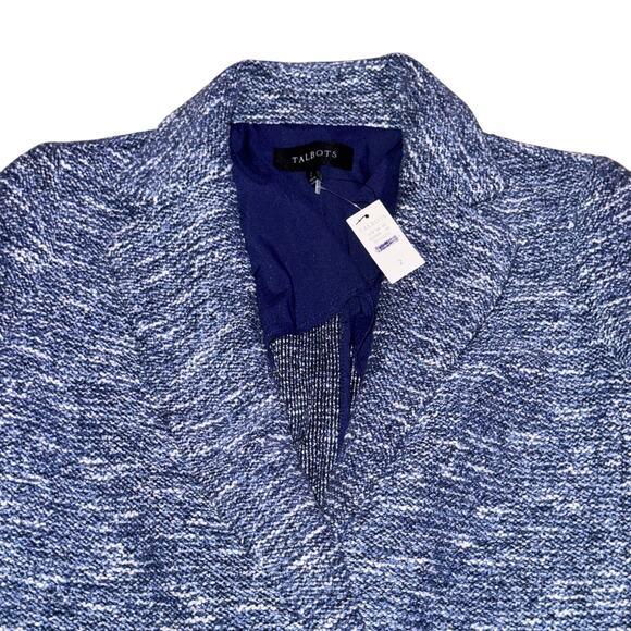 Talbots Tweed Double Breasted Blazer Women's Size 2 Blue White Pockets NWT - Picture 2 of 9